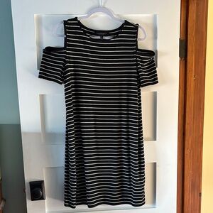 Striped Black and White Cold Shoulder Dress by White House Black Market